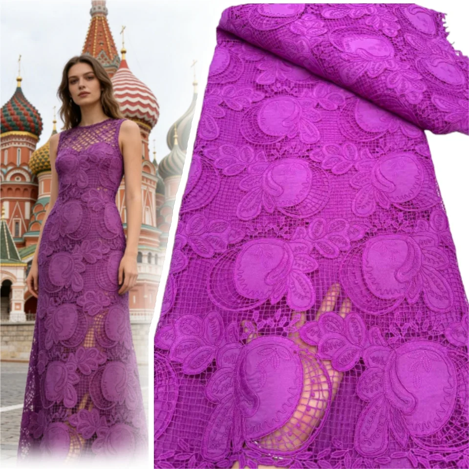 

African Velvet Tassel Lace Fabric with Intricate Embroidery Laser Cut Traditional Nigerian Attire Drapes Designs 5 Yards 1977