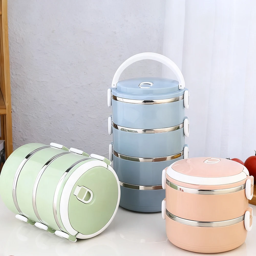 

Four Layer Square Buckle Bento Box. Can Be Assembled And Disassembled. The Handle Is Easy To Carry. Blue/Pink/Green