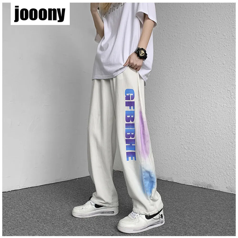 

Spring Autumn Korean stytle High Street Tie-Dyed Pants High waist Harajuku Fashion Street Drawstring Loose Wide-Leg Sweatpants