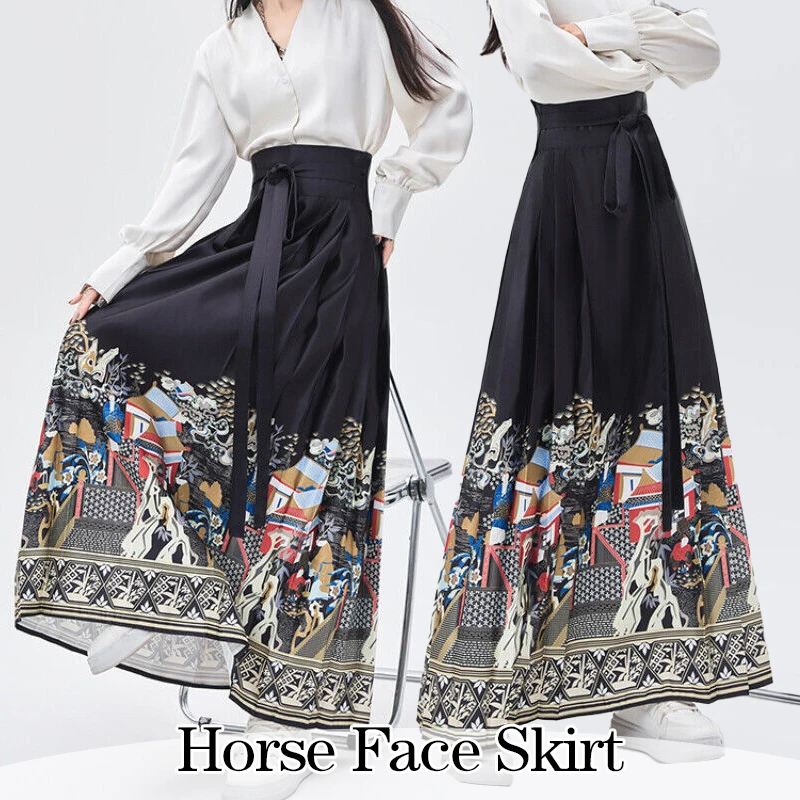 Modern Elegant Hanfu MaMian Qun Ming Dynasty Horse Face Skirt Lace Up Pleated Chinese Traditional Ancient Hanfu Long Skirts