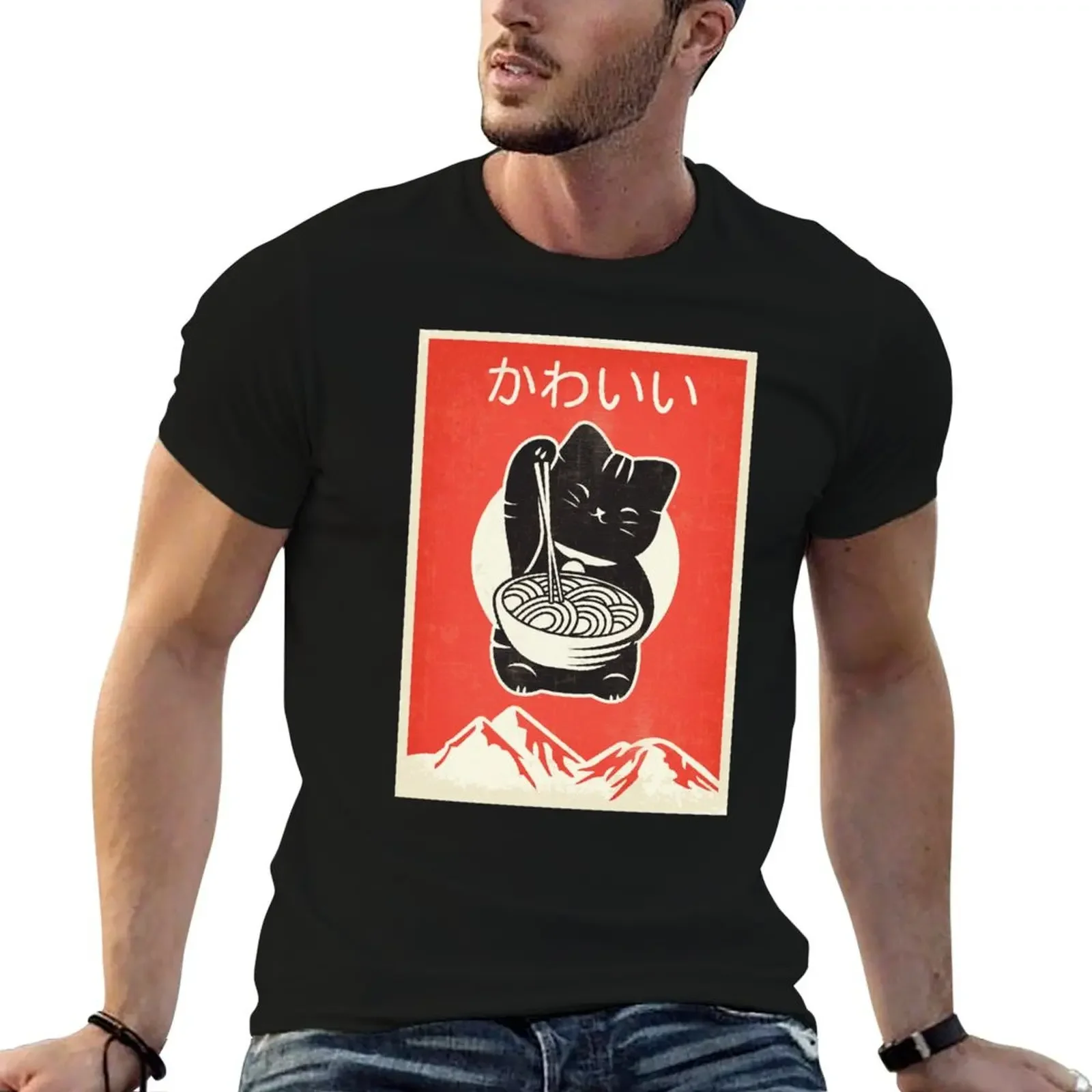 

Vintage Kawaii Cat Anime graphic Gift Retro Japanese Style T-Shirt Luxury man luxury clothing labubu men clothing