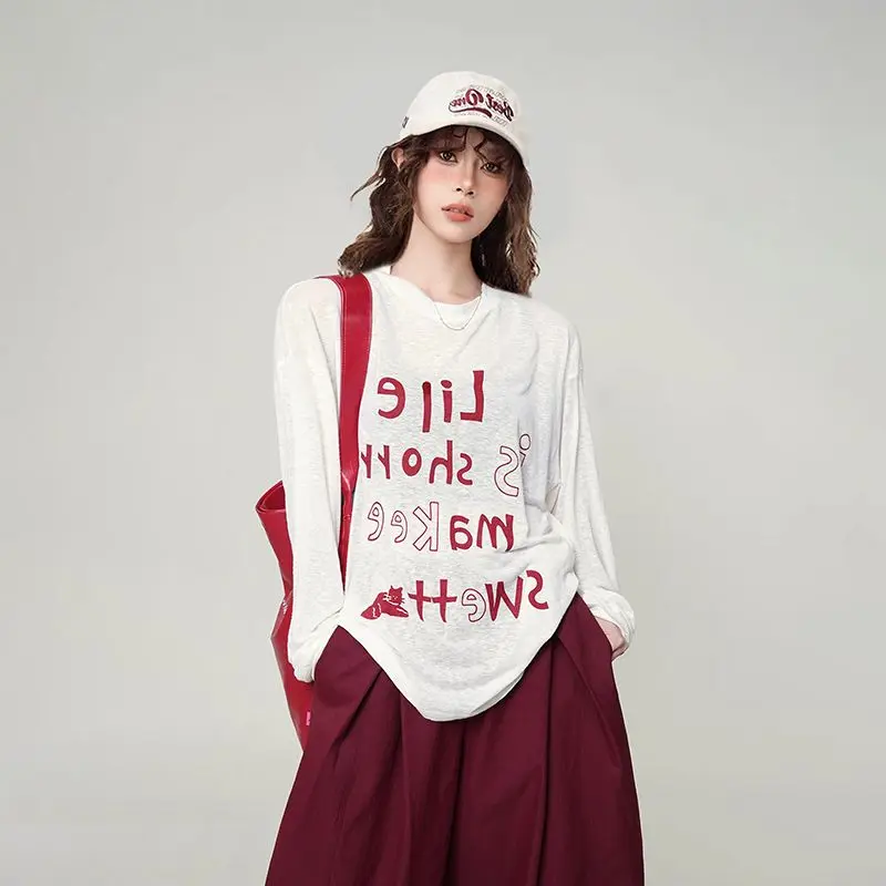 Camisetas de manga larga de algodón para mujer, Harajuku gótico de gran tamaño Y2K, adorno de encaje estético, Tops informales elegantes y cómodos ajustados