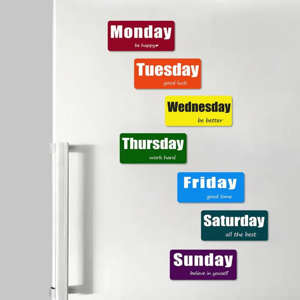 7Pcs/Set Days of Week Fridge Magnet Colorful Weekday Magnetic Date Indicator Whiteboard Refrigerator Magnet Home Decoration