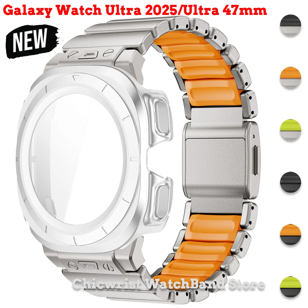 

Strap+Case for Samsung Galaxy Watch Ultra 2025/7 ultra Stainless Steel Rubber Band Tempered Glass Screen Protector Hard PC Cover