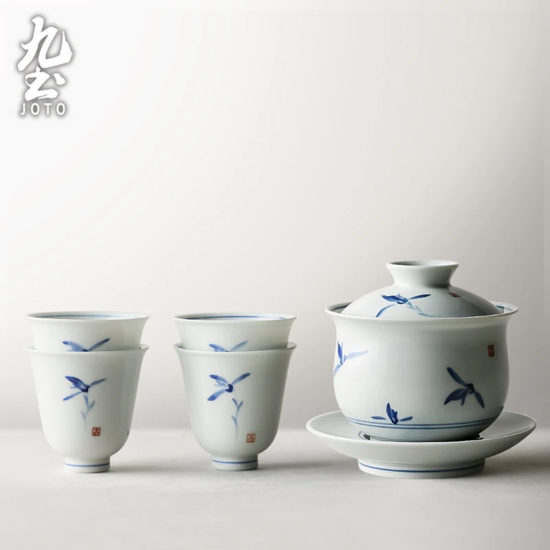 

Чаша JOTO с античной глазурью, ручная роспись, сине-белая с крышкой GWR0036