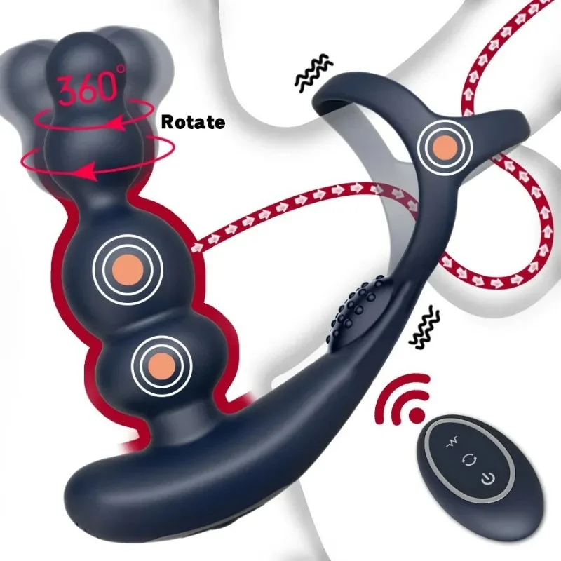 

Male Prostate Massager Vibrator 360°rotate Anal Plugs Penis Ring Butt Plug Vibrator Wireless Control Sex Toy for Men Masturbator