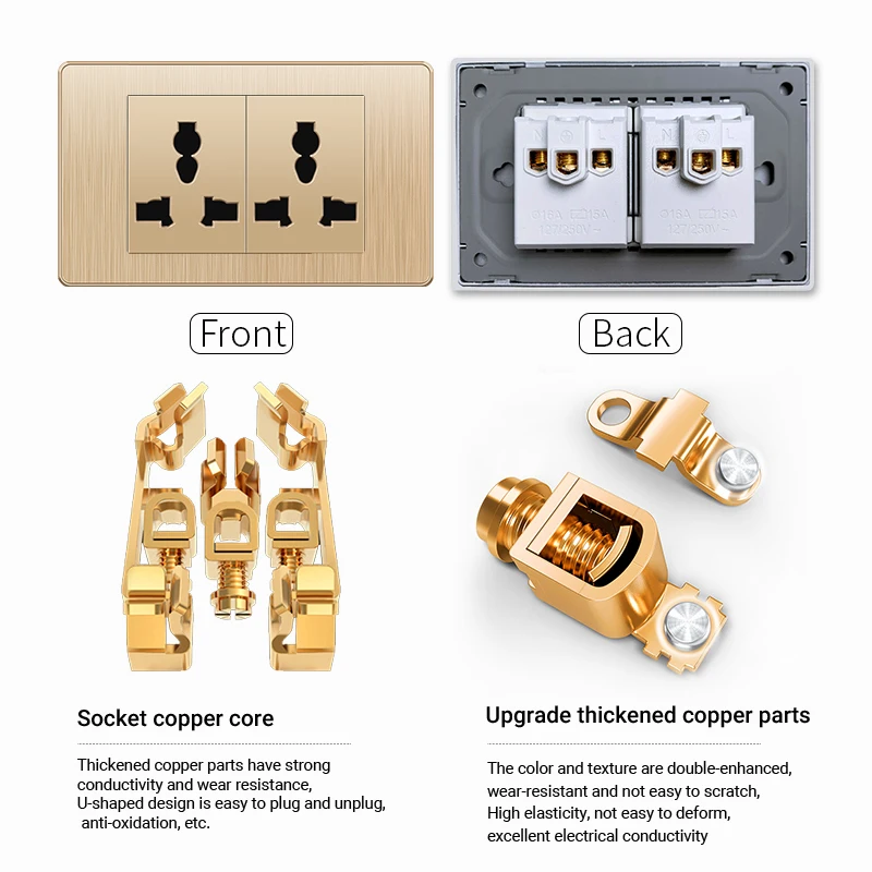 

ELEGAN Gold 118*74mm Socket with USB Type-c,PC Drawing panel Thai US Plug Combination DC 5V 2.1A Fast Charger Power Socket hogar