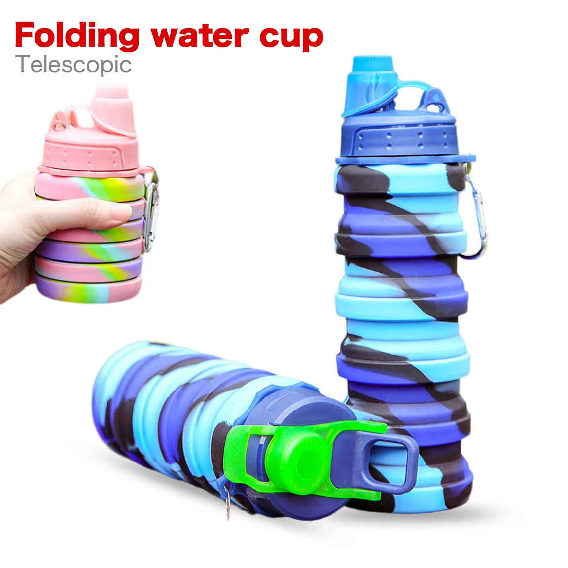 

500ML Folding Retractable Fitness Camouflage Kettle Silicone Sports Water Bottle Portable Outdoor Travel Climbing Bicycle Bottle