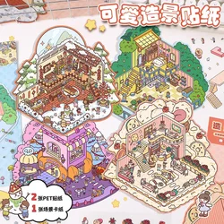 Happy Party 3D DIY Sticker Playable Cabin Scene Sticker Pocket Stacking Pasting Festival Birthday Xmas Gift For