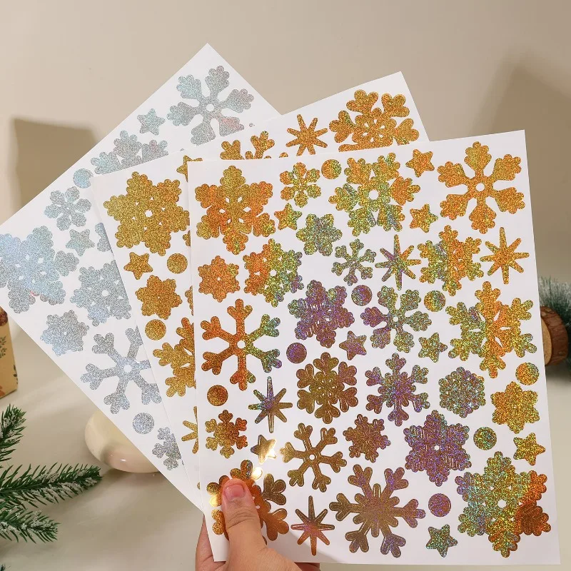 1/20 ورقة بريق الذهب ندفة الثلج ملصقات حفلة عيد الميلاد تسميات المغلفات الهدايا ختم لاصقة تزيين سجل القصاصات DIY بها بنفسك لوازم #2