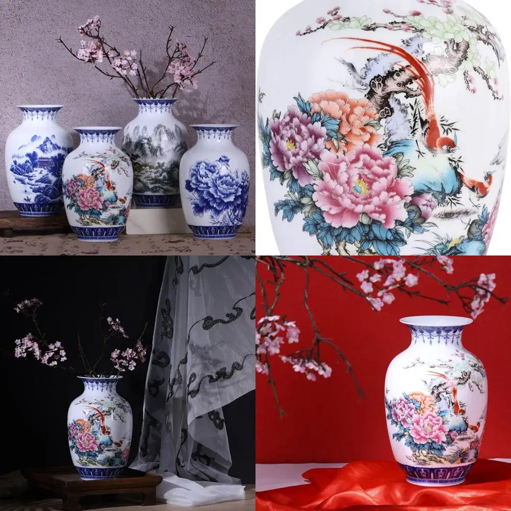 

Elegant Blue & White Chinoiserie Vases - Traditional Chinese Porcelain with Winter Melon Shape, Ideal for Home and Office Decor