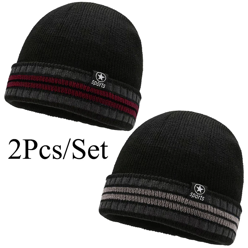 

2Pcs/Set Fashionable Women's Knitted Hat Casual Letter Moon Embroidery Brimless Hat Outdoor Sports Warm Knitted Hat For Unisex