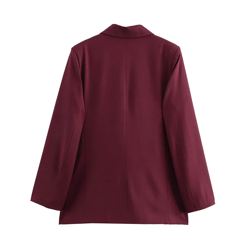 New Burgundy Blazer Women Autumn Winter Vintage Double Breasted Suit Jacket for Woman Fashion Streetwear Classic Blazers Coat