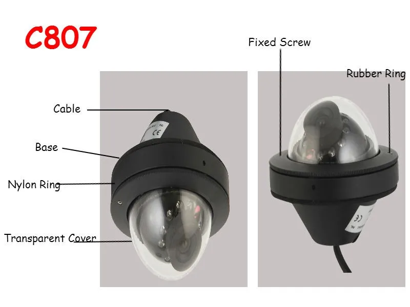 Recoda C807 Car Reversing Cameras 1080P AHD Mini Dome, IP68, weatherproof with fixed lens.