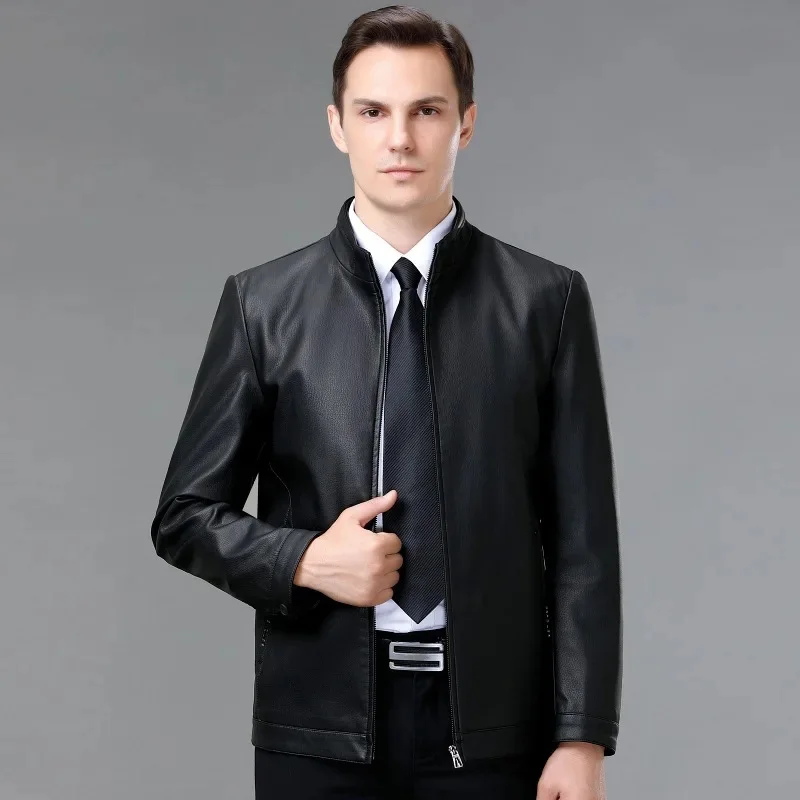 High luxury genuine leather men's jacket high-end sheepskin business casual stand collar plus velvet coat