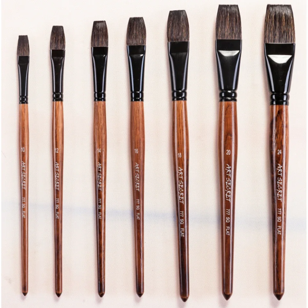 ArtSecret 777SQF SQDS SQ-Oval SQR Squirrel Watercolor Brushes Oak Rod Wooden Black Brass Ferrule Acrylic Paints Art Supplies
