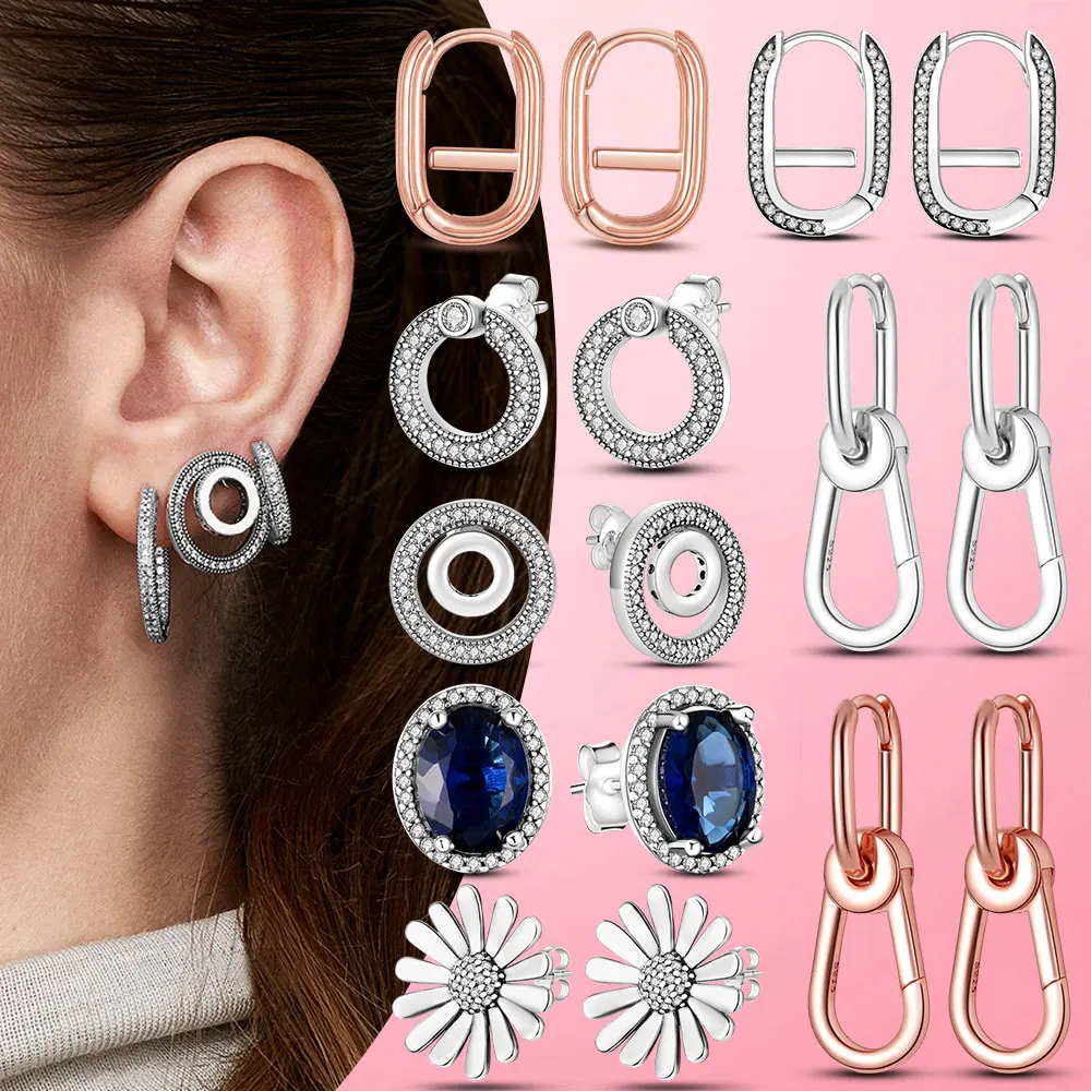 

925 Silver Earrings Geometric Stud Earrings for Women Wedding Party Korean Style Earings Fine Jewelry