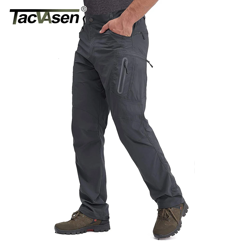 TACVASEN Men's Summer Lightweight Trousers Fishing Pants Outdoor Hiking Nylon Quick Dry Pockets Cargo Pants Casual Work Trousers