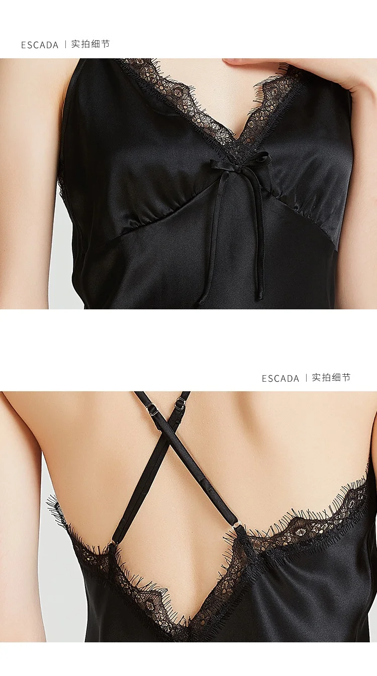 Silk sexy camisole silk nightdress, summer bowknot lace women's camisole, elegant black loungewear - Image 5