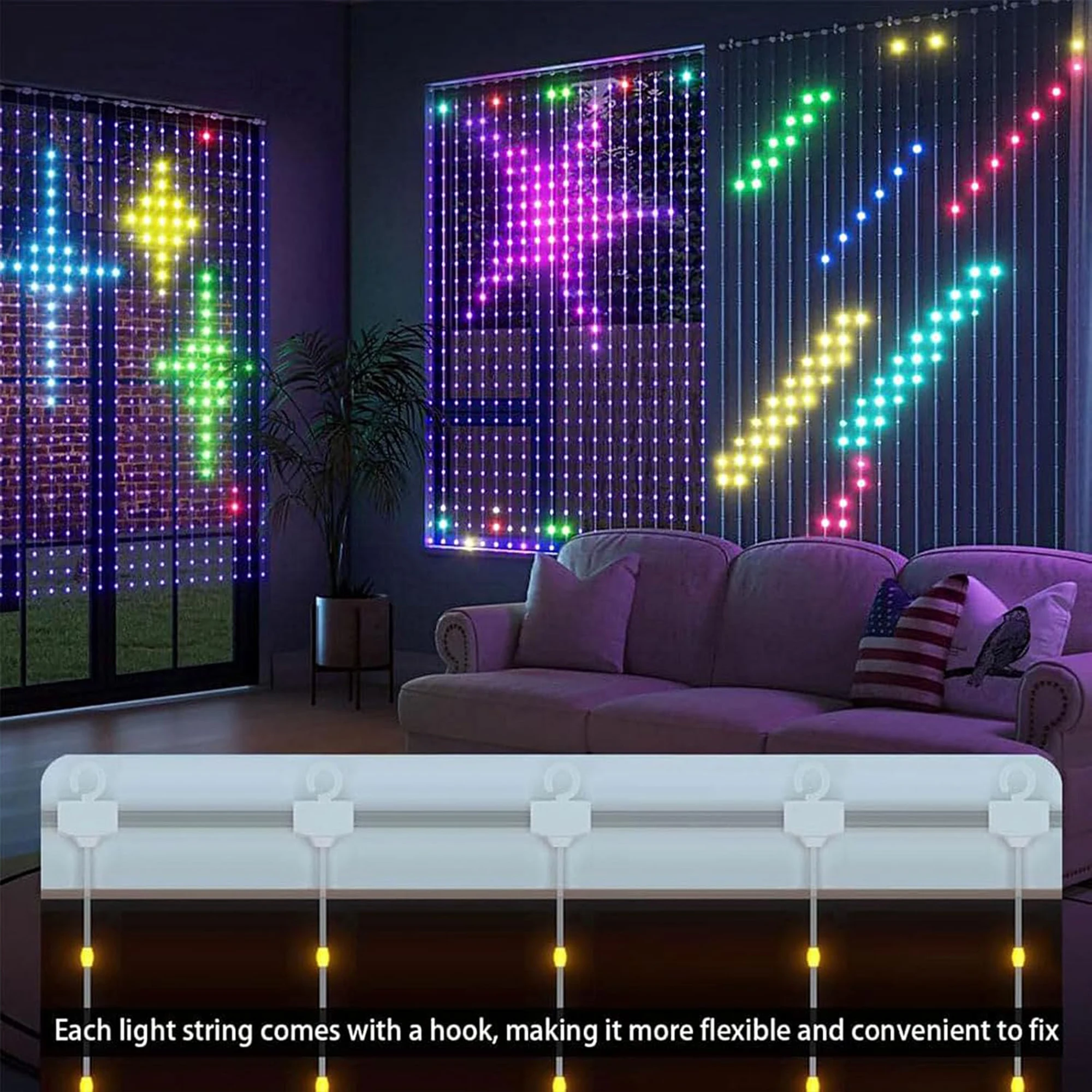 2 * 2m USB powered DC5V APP/remote control intelligent RGB IC curtain light atmosphere DIY pattern lighting leather wire 400LED