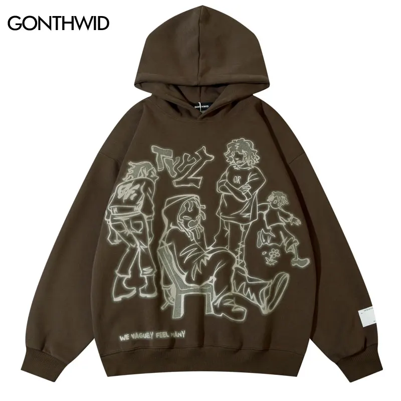 Hip Hop Men Hoodie Sweatshirts Y2K Streetwear Japanese Anime Cartoon Print Hooded Harajuku Fashion Casual Loose Pullover Hoodies