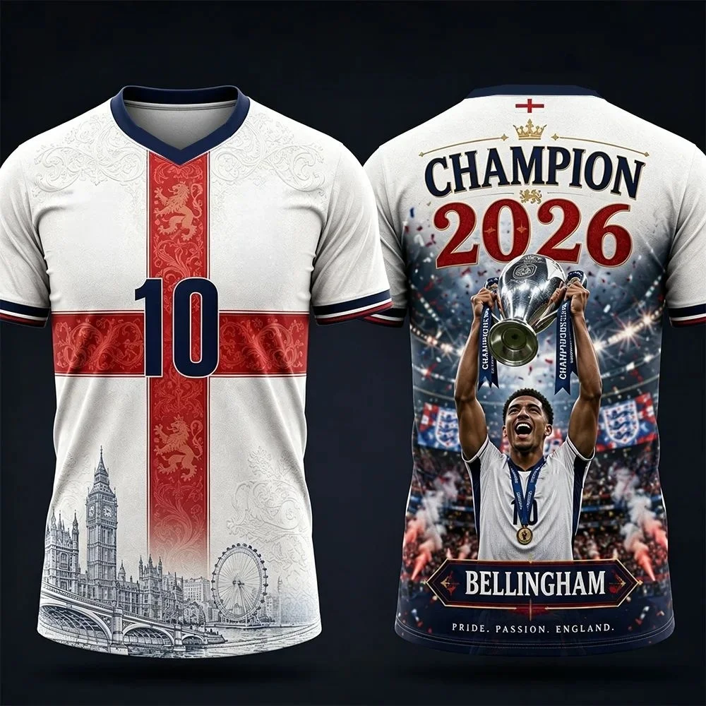 Maillot de football Angleterre 2026 : Concept Créatif, Maillot Décontracté d'Été Conçu pour Usage Individuel, T-shirt Champion Imprimé en 3D