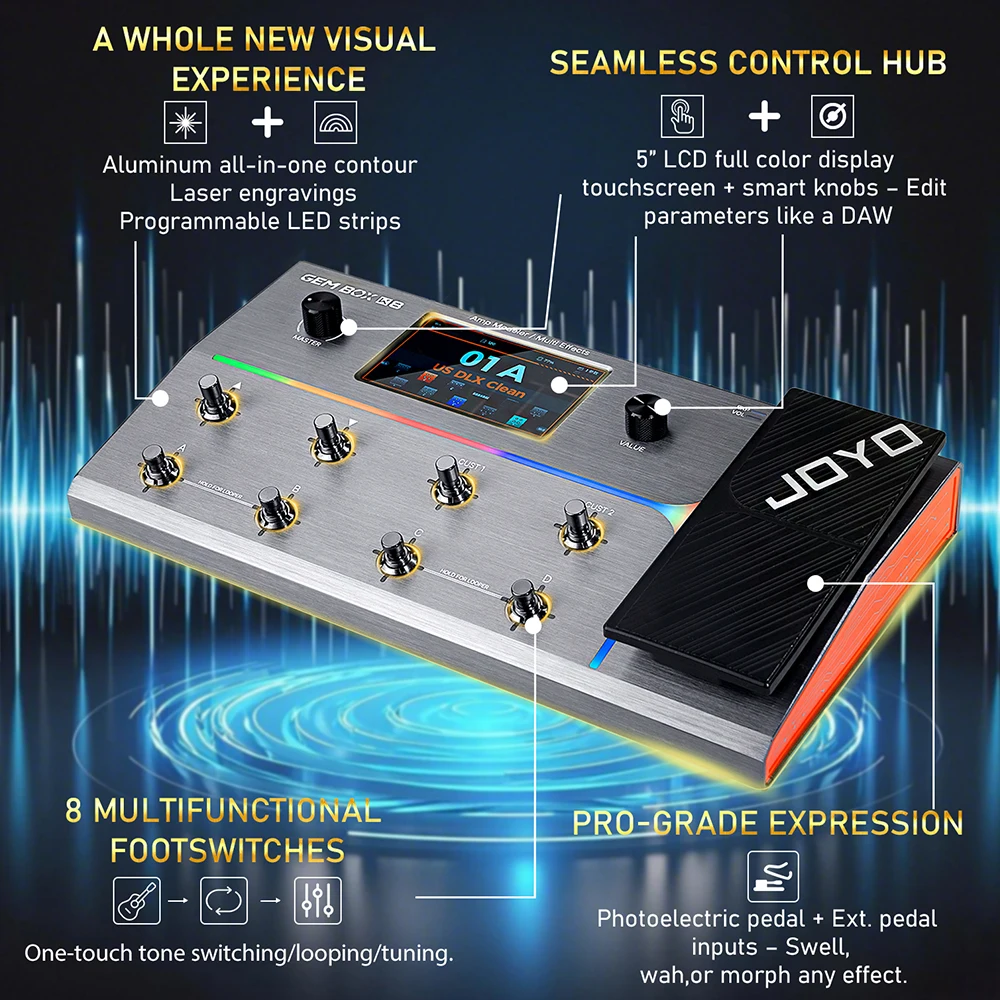 JOYO GEM BOX K8 دواسة تعبير الجيتار معالج متعدد التأثيرات يدعم OTG USB 11 وحدات تأثيرات 160+ أنواع التأثيرات