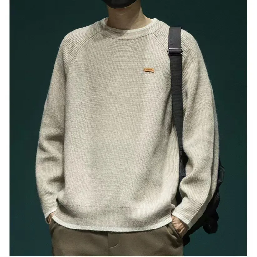 

Мужской свитер в стиле ретро-американский трикотаж, осенне-зимний, утолщенный, свободный, с круглым вырезом, повседневная верхняя одежда, удобный, мягкий, длинный рукав