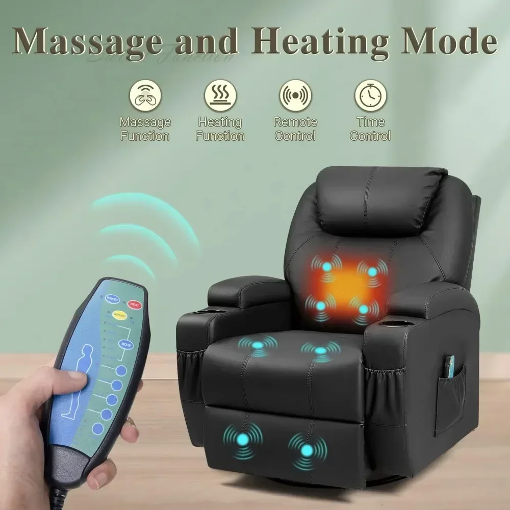 

YESHOMY Swivel Rocker Recliner with Massage and Heating Functions Living room Chair with Remote Control and Two Cup Holders