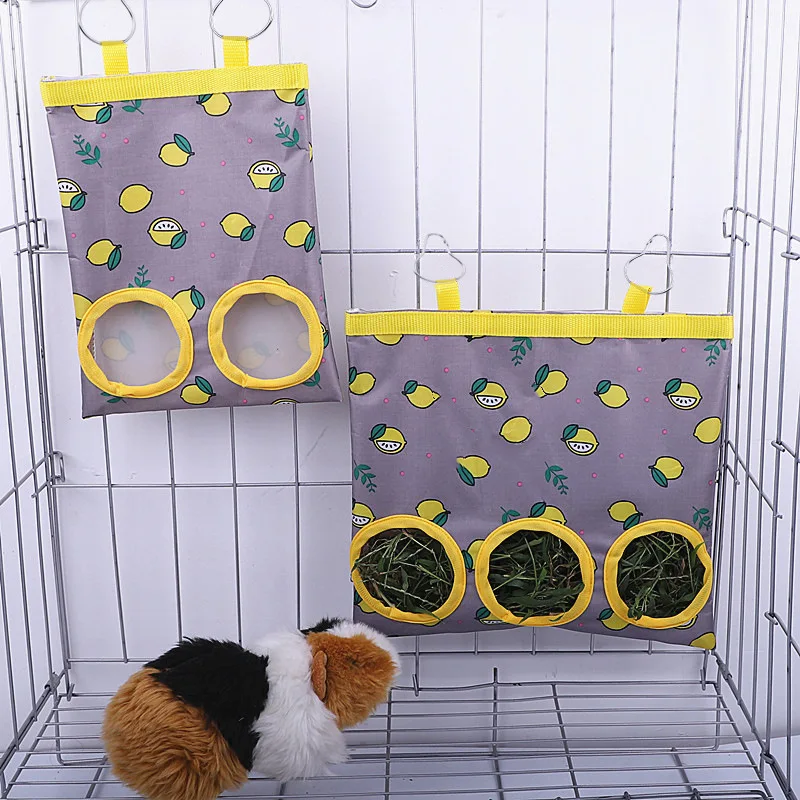 Kaninchen-Hooitasche, 2/3 Löcher, zum Aufhängen, Trockengras-Futterspender für Meerschweinchen, Hase, Chinchillas, Ratten, kleine Tierfutter-Aufbewahrungstasche – Detail 8