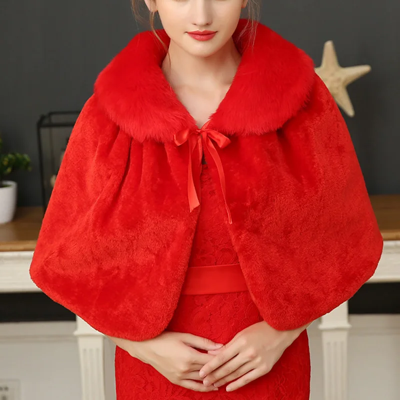 Winter hochzeit Bolero Schals weiß/rot Braut Achsel zucken Kunst pelz Frauen Wraps Braut warme Jacke Party Mantel Party Dekor Zubehör