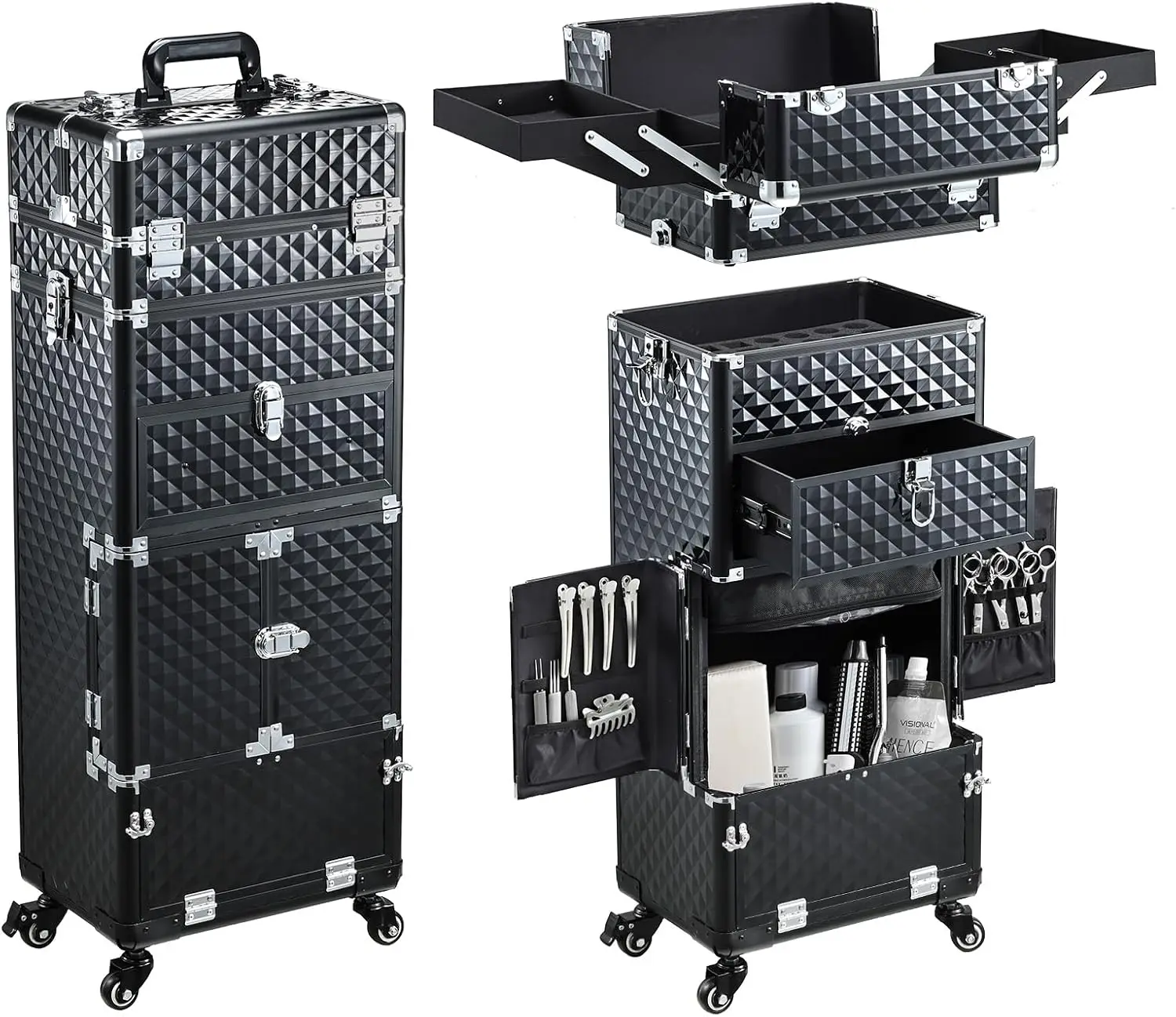 Rolling 5 In 1 Cosmetology Makeup Case On Wheels With Drawer