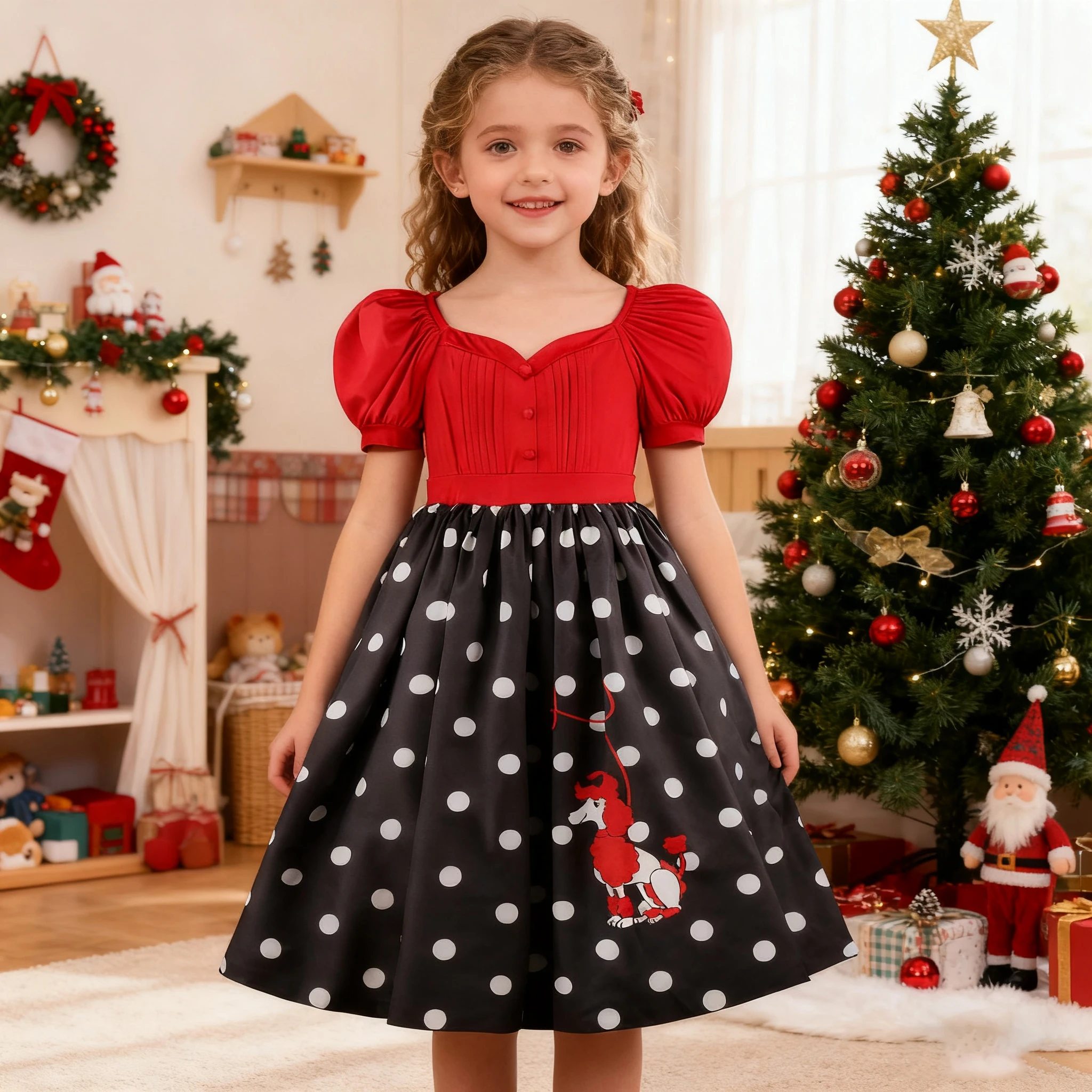 

Christmas Dress Summer Cute Red Princess Children's Short sleeved Dress NewYears Kids Clothes Casual Party Clothing 4 5 6 7 8 9Y