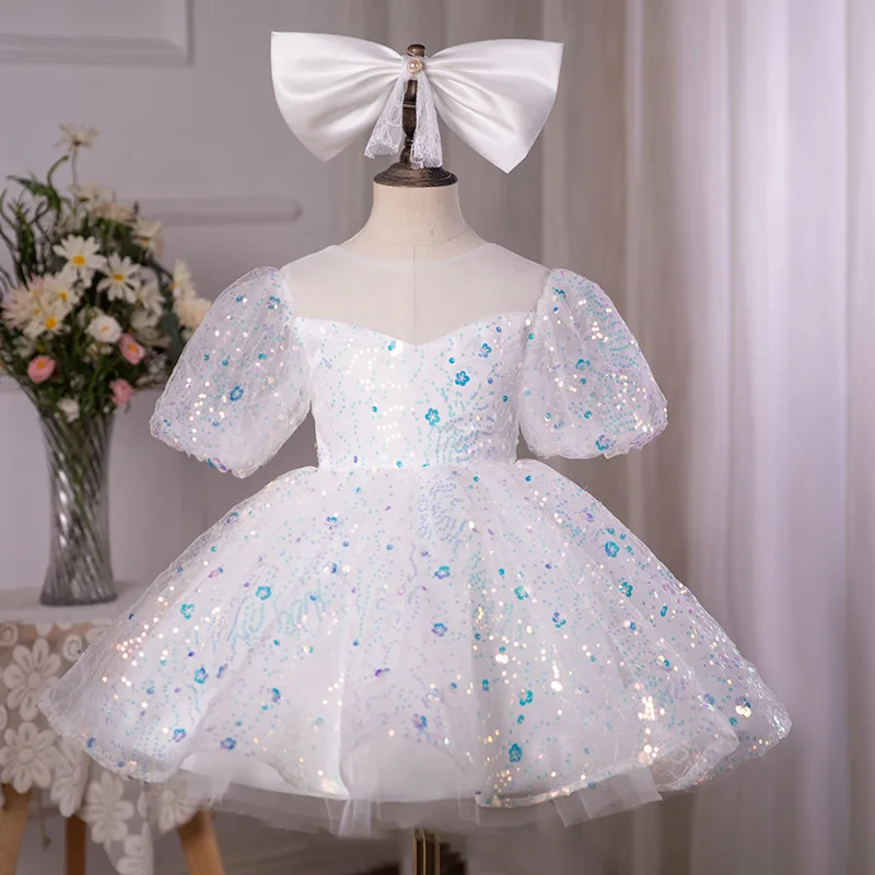 Bling lila Pailletten Prinzessin Ballkleid Kleid für Mädchen Geburtstag Karneval Festzug Party kleid für 2-14 Jahre Kinder süß – Detail 16