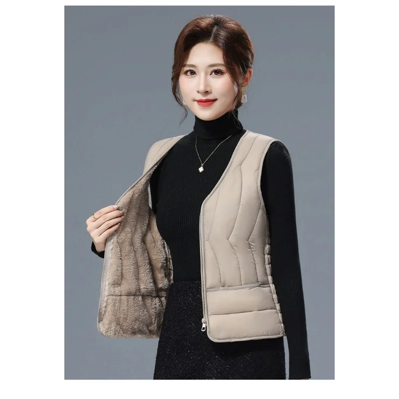2025 Autumn and Winter New Style Women's Velvet Thickened Slim Short Style Cold-proof Warm Liner Vest Waistcoat