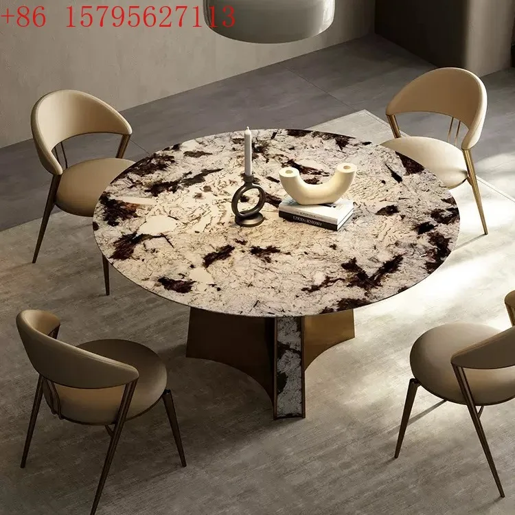 

Обеденный стол Tianshan Twilight Snow Marble, гостиная виллы, роскошный итальянский светлый круглый обеденный стол