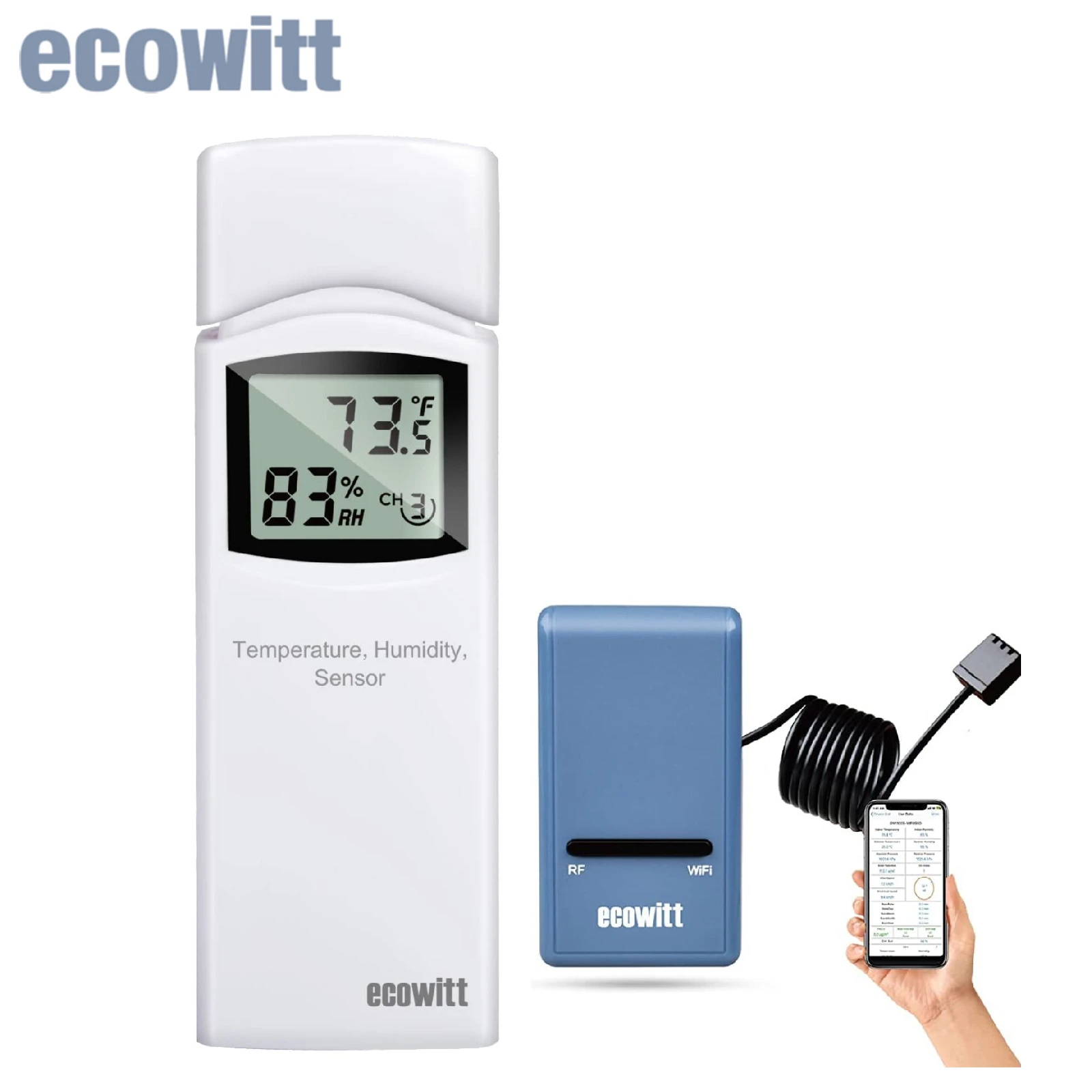 

Ecowitt GW1104 Wi-Fi Weather Station Gateway with Wireless Multi-Channel Temperature and Humidity Sensor Thermometer Hygrometer