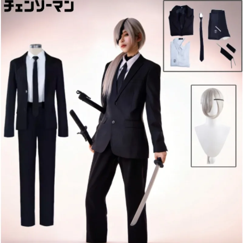 

Quanxi Cosplay Costume Chainsaw Man First Devil Hunter Black Suit Outfit Full Set White Shirt Tie For Women Halloween