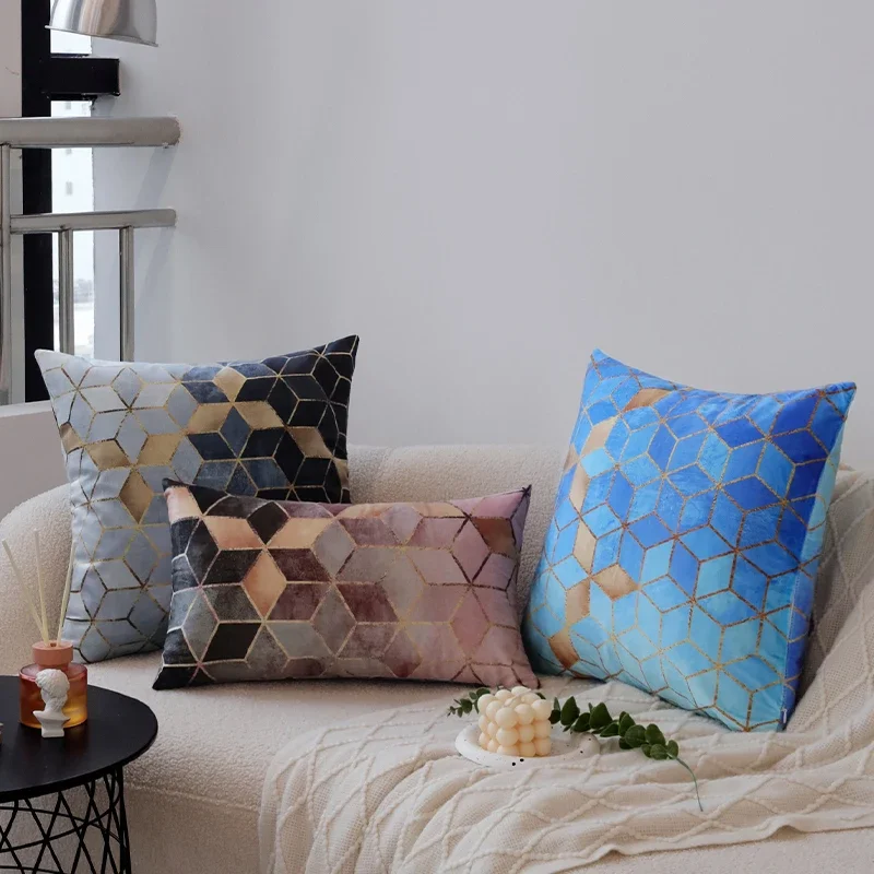 

Blue Velvet Cushion Covers Geometric print Pillowcases 43x43cm Nordic Home Decor Pillows Cover for Sofa Cushion Cover