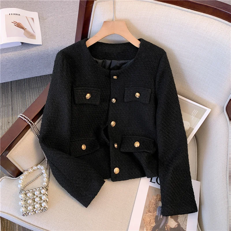 

Women Fashion Vintage Tweed Jacket Long Sleeve Formal Party Coat Tops Female 2023 New Ladies Elegant Chic Y2K Korean Clothing