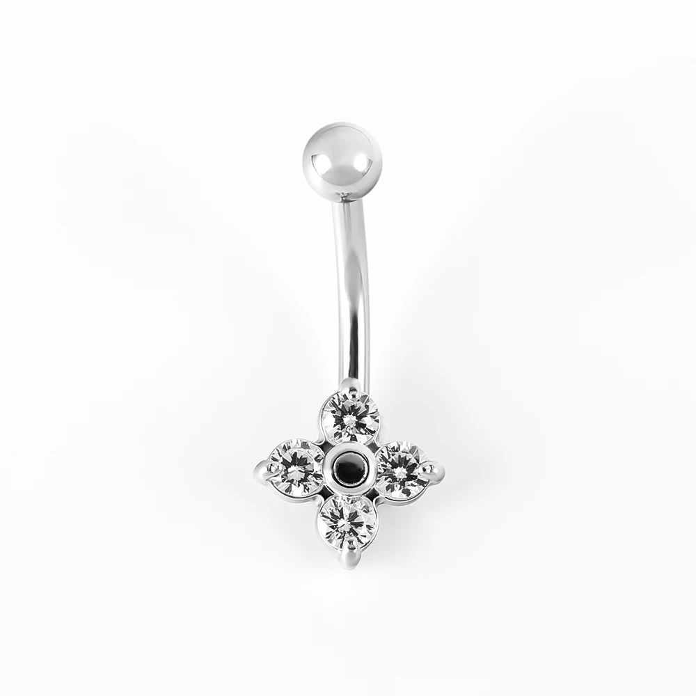 1 Stainless Steel Cast Plum Blossom Shaped Zirconium Inlaid Belly Button Ring