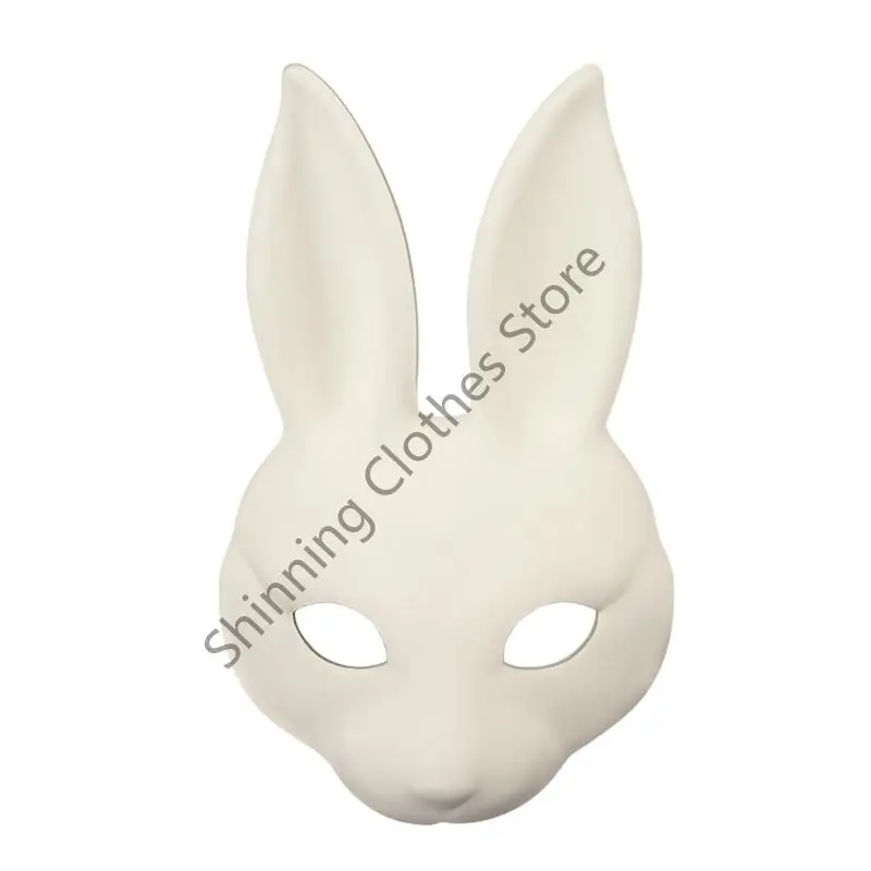 

M68A DIY Unpainted White Rabbit PU Leather Mask For Easter Costume Parties Craft Projects