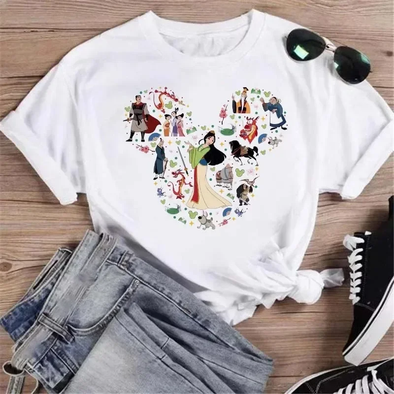 Disney Mulan Print Women T-shirt Harajuku Aesthetics Casual Short Sleeve T Shirt Female New Summer Fashion Mushu Print Clothes