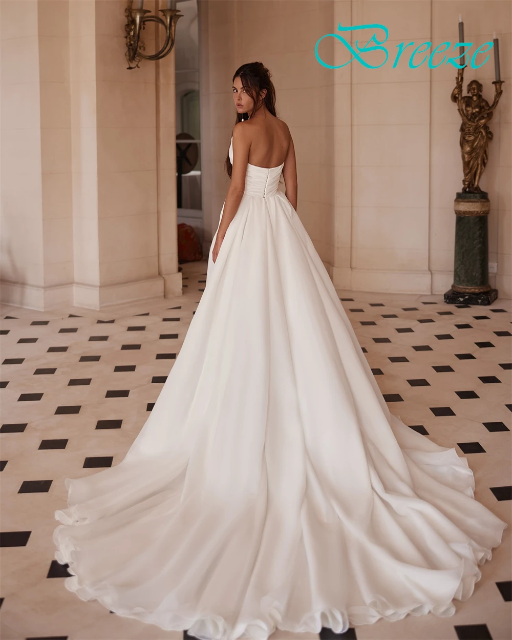 فستان زفاف أورجانزا أبيض أنيق مخصص رسمي على شكل قلب بدون أكمام فستان زفاف بوهو على شكل حرف a ذيل محكمة فيستدو دي نوفيا