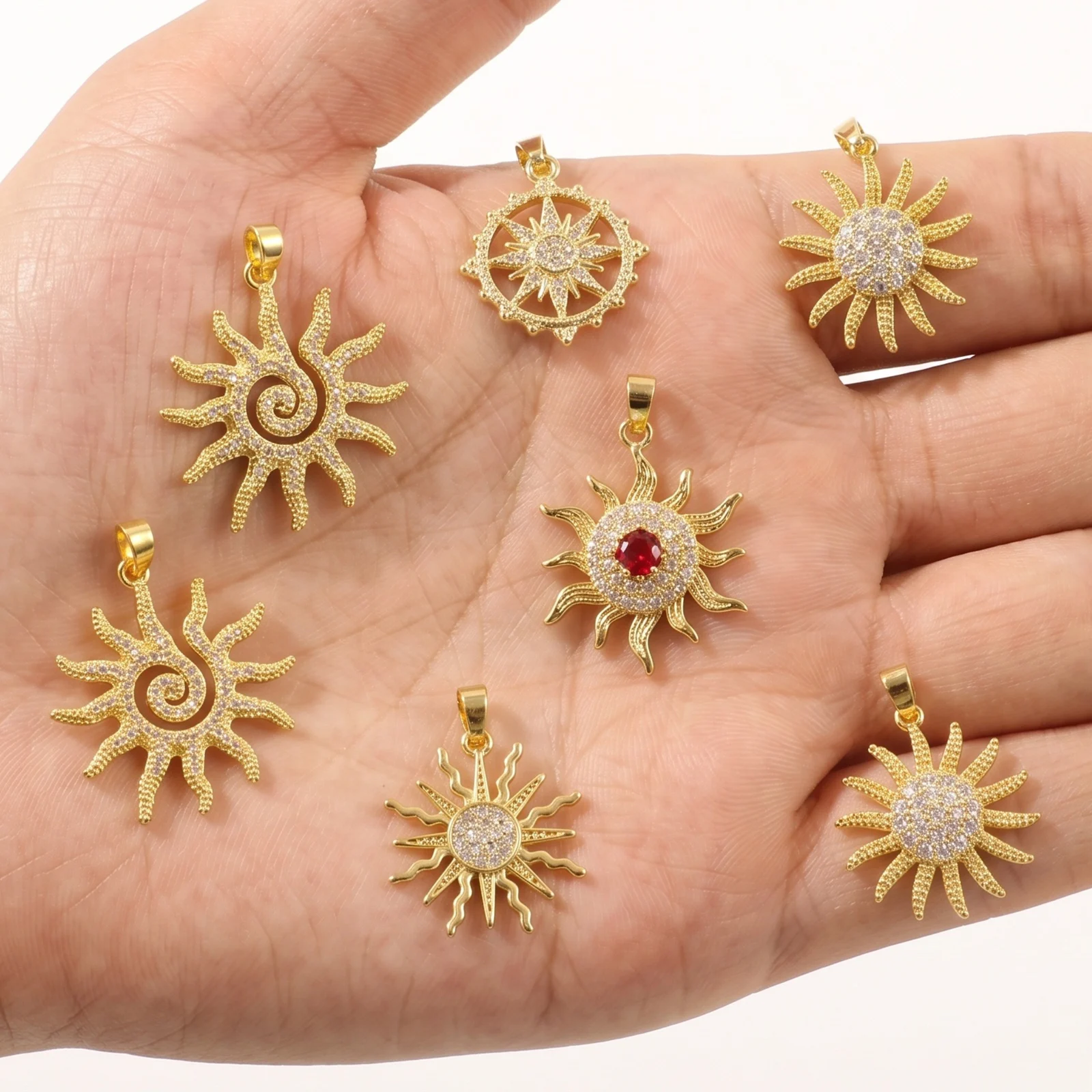 2pcs Cubic Zirconia Galaxy Charms Sun Star Brass 18K Gold Plated Pendants For DIY Necklace Bracelet Jewelry Making Wholesale