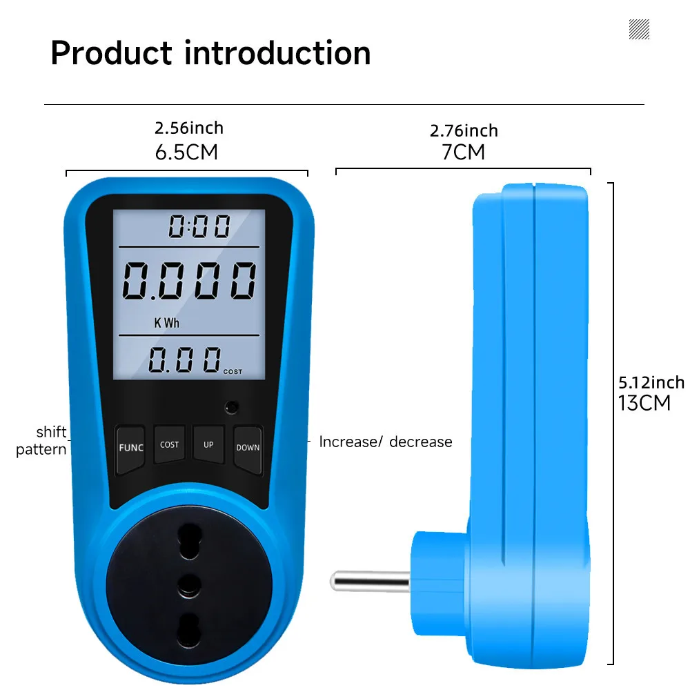 Cerhot ITA Plug مقياس استهلاك الطاقة شاشة عرض الكهرباء القابلة لإعادة الشحن مع حماية من الحمل الزائد مقياس الطاقة الكهربائي