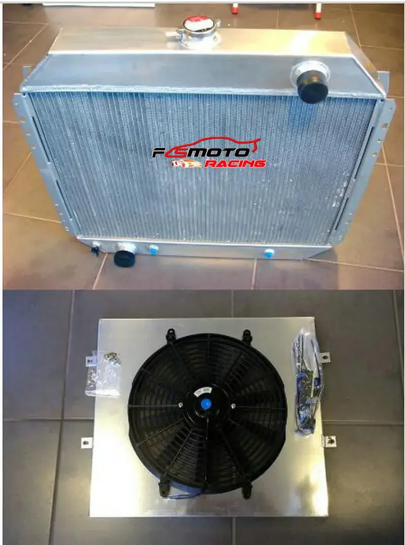 Radiador de aluminio de 3 filas de 62mm + cubierta + ventilador de refrigeración para Ford F100 F250 F350 V8 1967-1981 79 78 77 76 75
