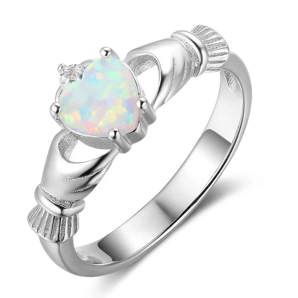Irish Claddagh Ring S925 Silver Heart-shaped Opal October Birthstone Best Friend Promise Ring Women's Wedding Jewelry