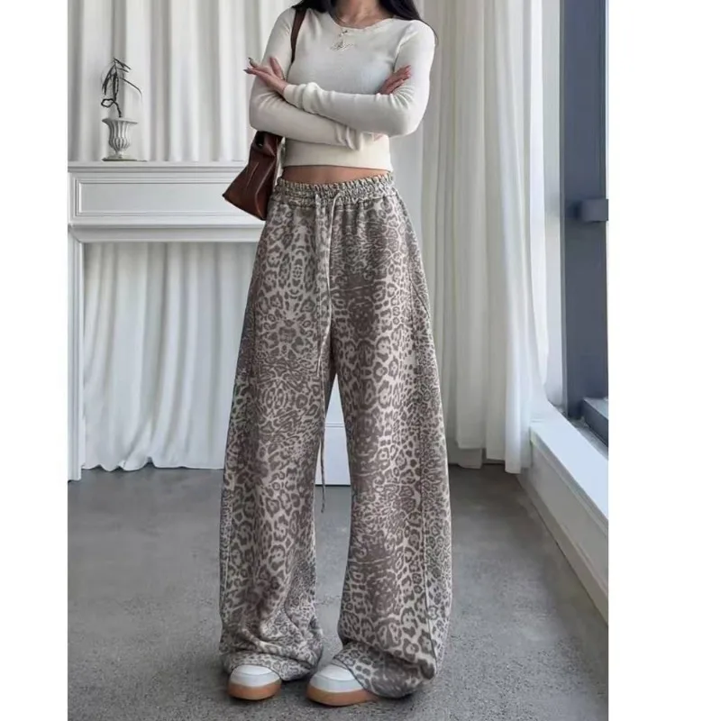 

YYAHAHAS High Waisted Slimming Wide Leg Pants Sports Knit Leopard Print Casual Print Hanging Floor Pants Female Clothing