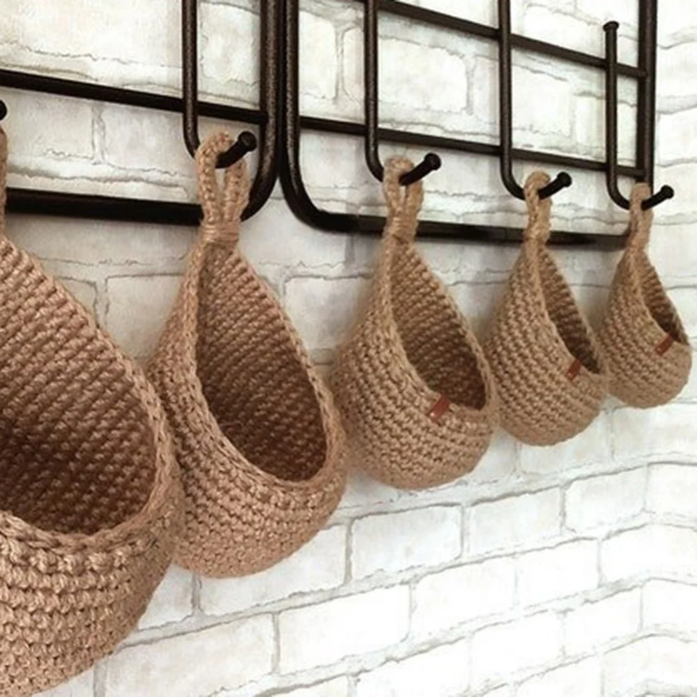 Handwoven Wall Hanging Vegetable Fruit Basket Container Decor for Kitchen Garden Mount Wall Plant Flower Storage Basket